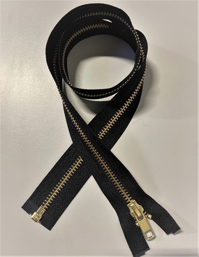 YKK Metal Zipper dividable 6mm/50cm, Black 580, Golden Th.